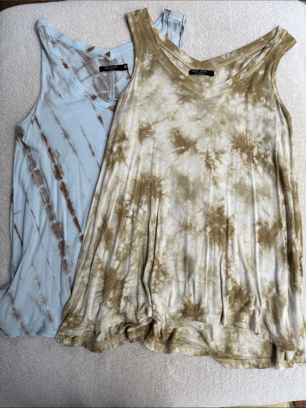 Max Jeans Tie-Dye Tank Top BUNDLE- light blue/brown and white/tan